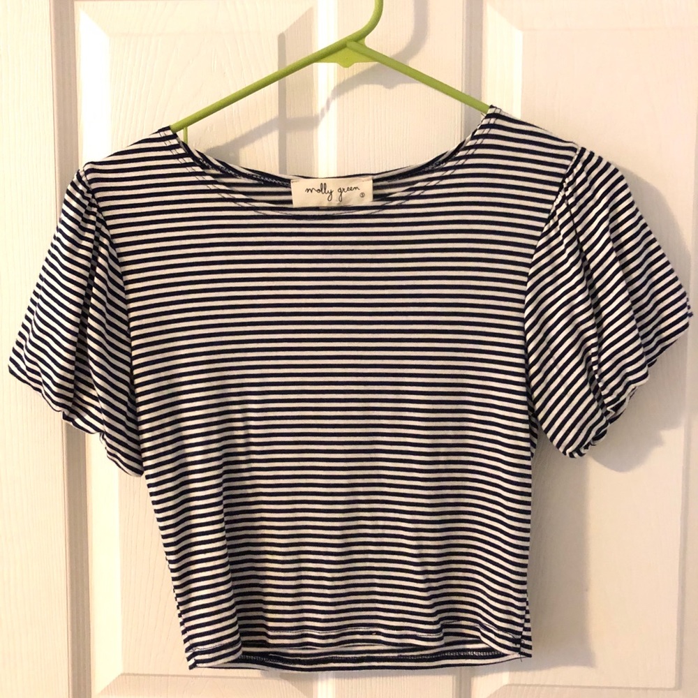 Navy and White Striped crop top